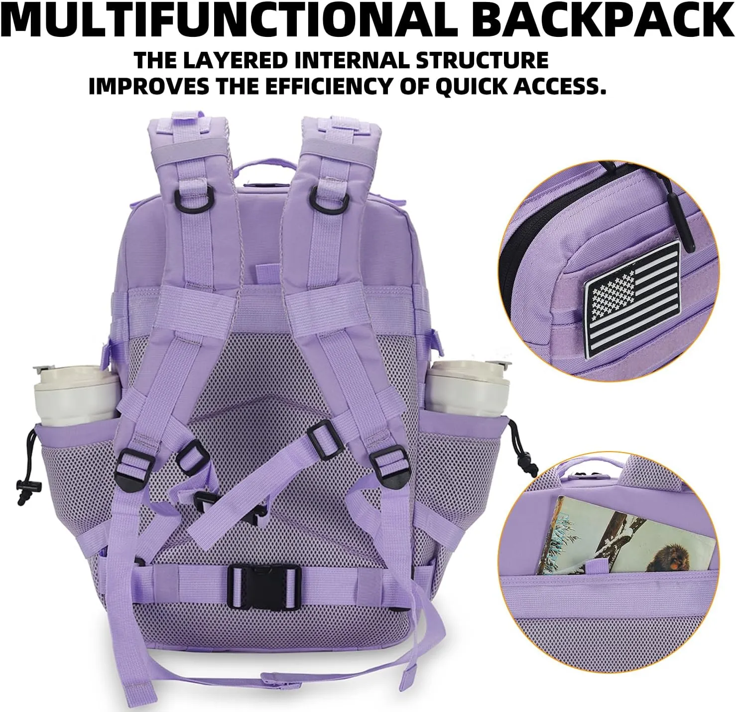 25L Tactical Backpack for Men Women Military Backpack Army Assault Pack Molle Backpack Small Bug Out Bag Travel Rucksack Daypack (Light Purple)