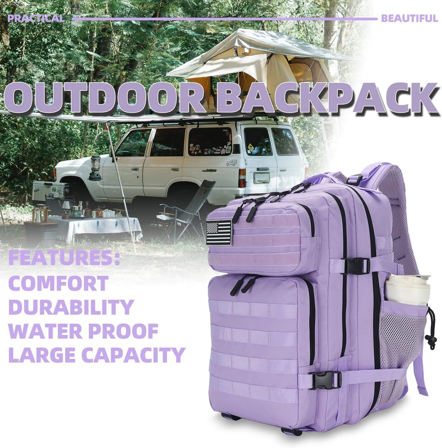 25L Tactical Backpack for Men Women Military Backpack Army Assault Pack Molle Backpack Small Bug Out Bag Travel Rucksack Daypack (Light Purple)