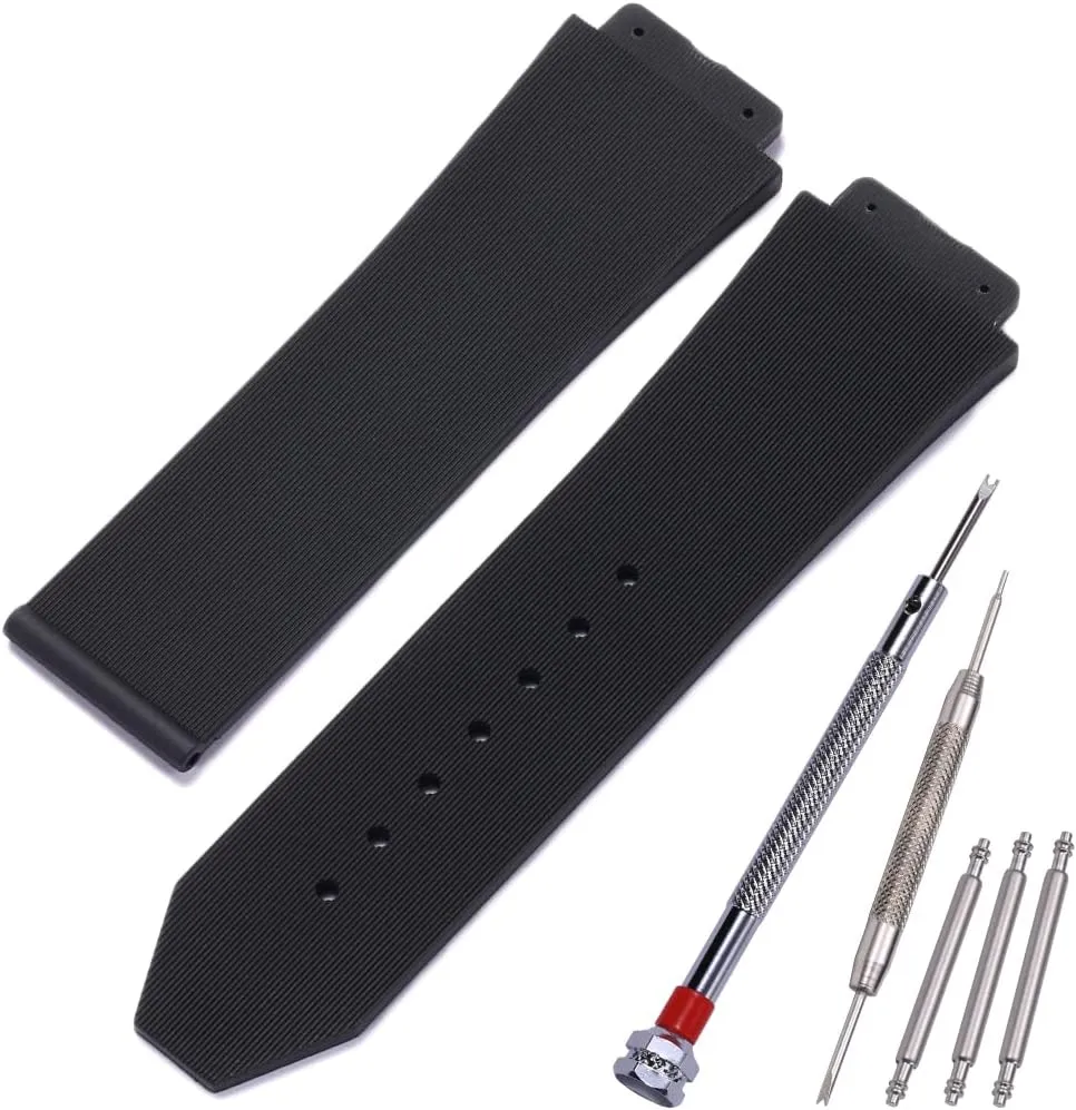 25mm x 19mm Replacement Rubber Strap Compatible with Hublot Big Bang Silicone Watch Band Sports waterproof Linear texture bracelet