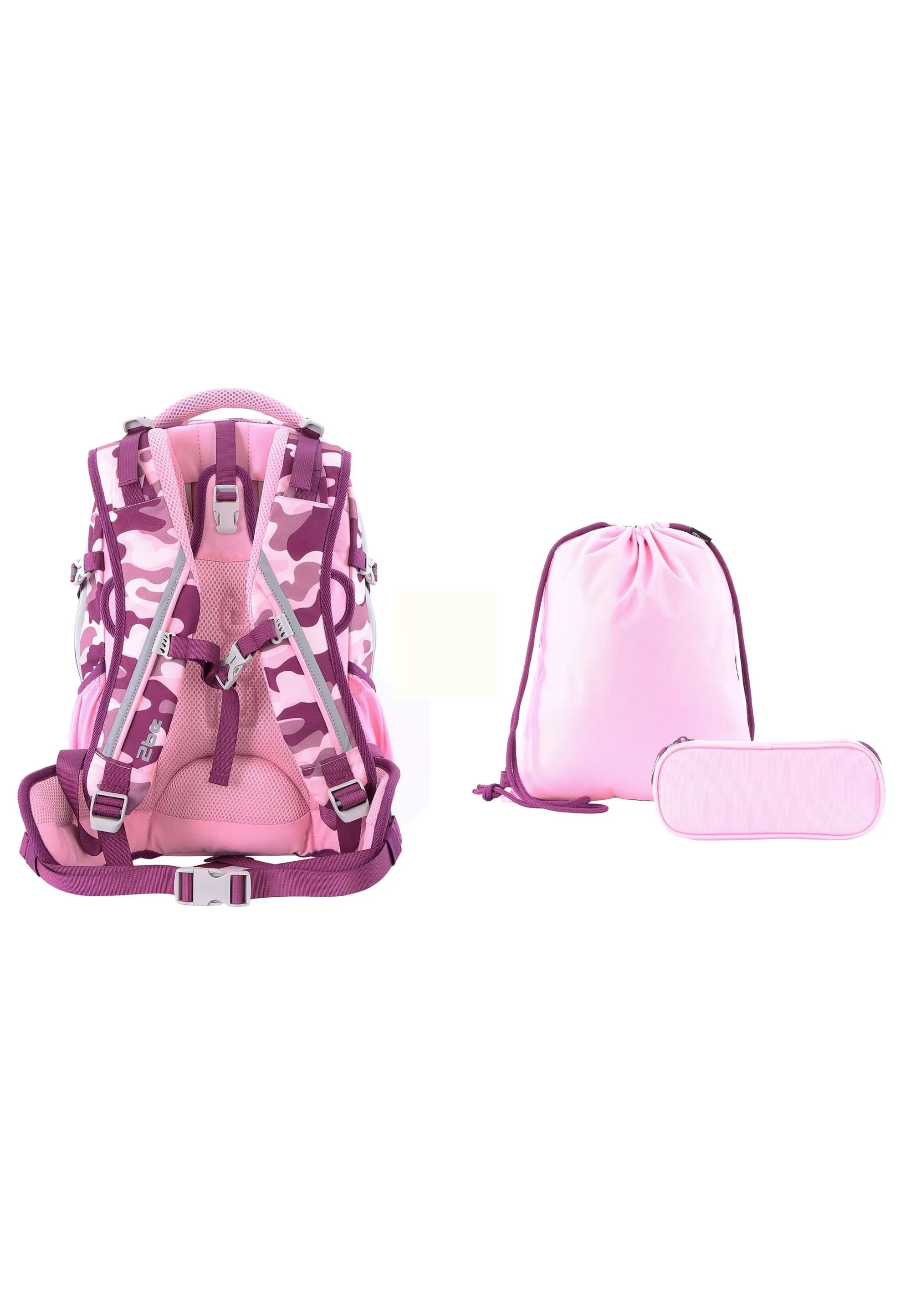 2be  Schoolbag / Laptop Backpack / With Gym Bag and Pencil Case Pink Burgundy