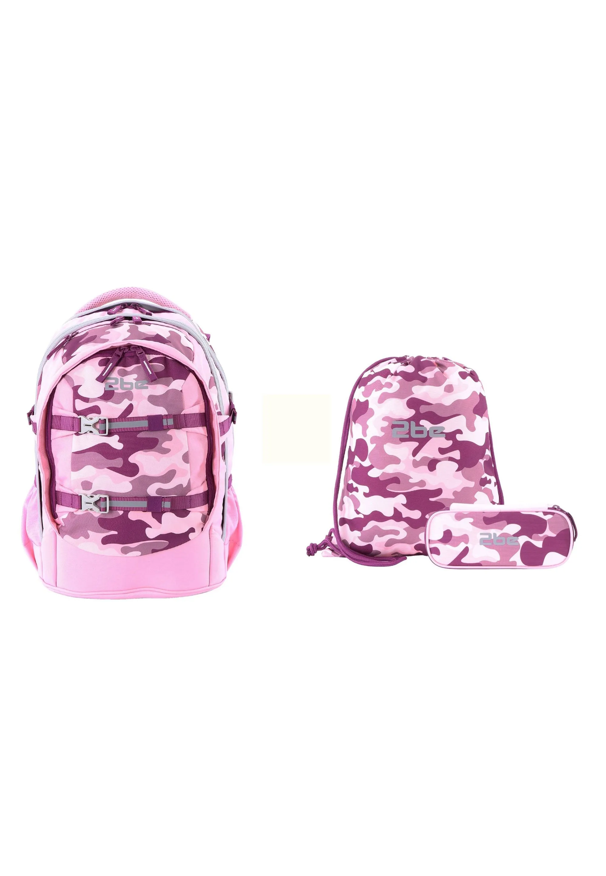 2be  Schoolbag / Laptop Backpack / With Gym Bag and Pencil Case Pink Burgundy