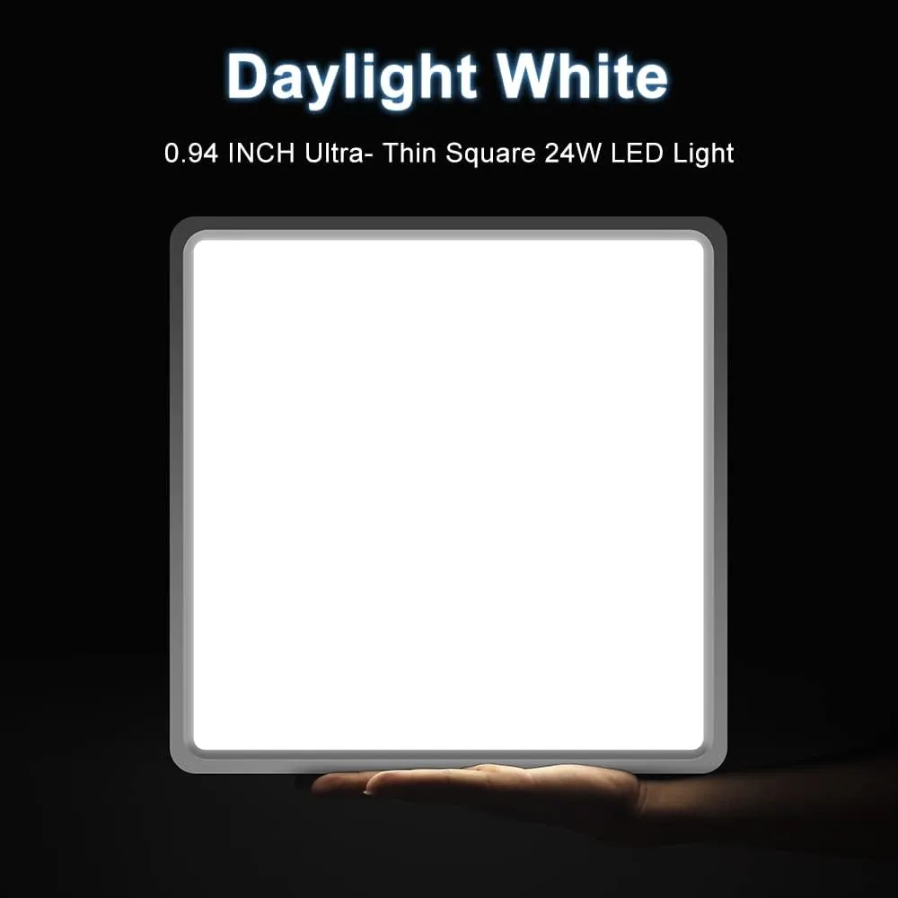 2Pack 12 Inch 24W Square LED Ceiling Light, 5000K Daylight White 3200LM Ultra Bright Ceiling Lights Flush Mount LED Ceiling Lighting Fixture Super Thin for Kitchen Bathroom Hallway Living Room