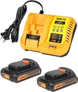 2Pack 3.0Ah Replacement for Dewalt 20V Battery with DCB112 Charger