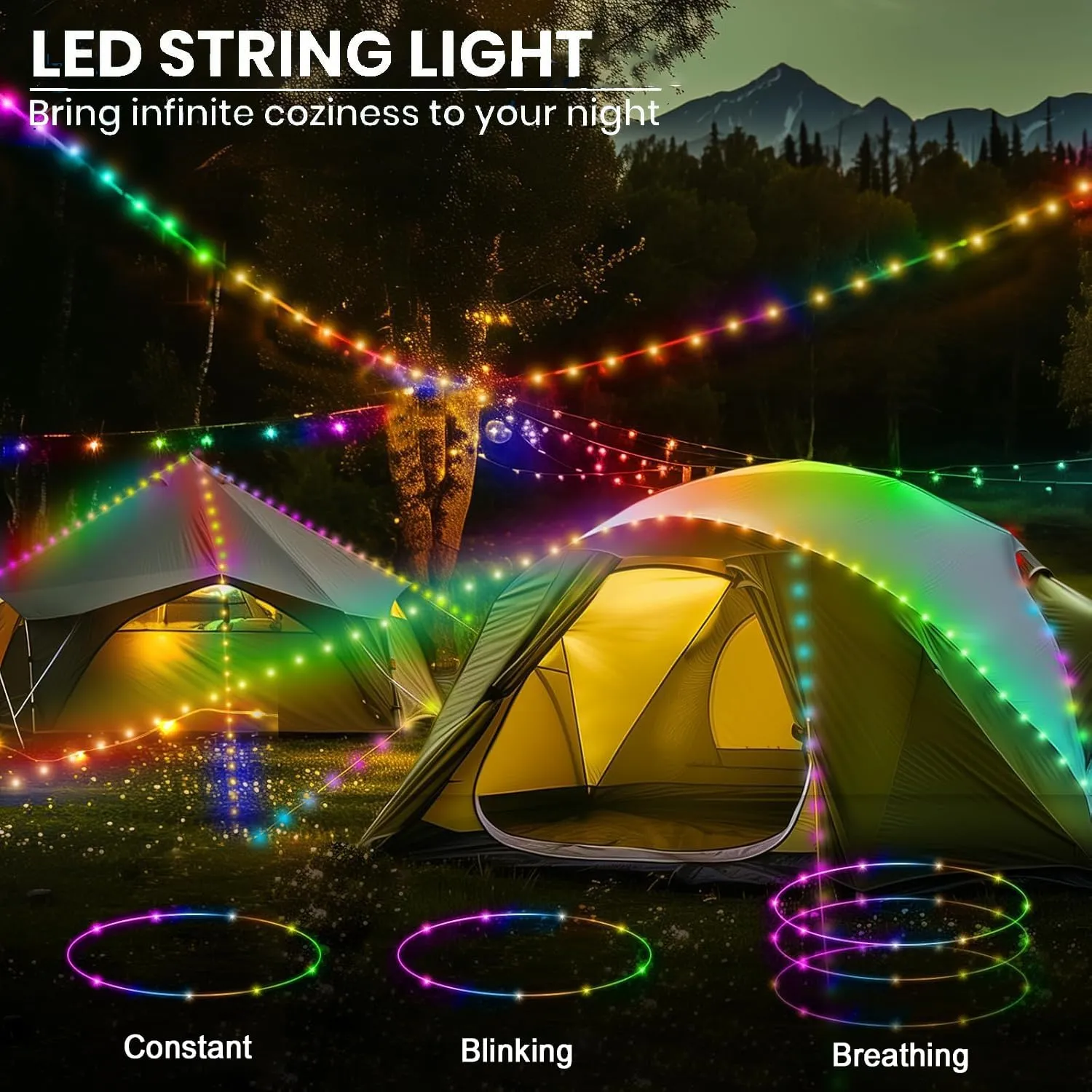 2Pack Camping String Lights, 4 in 1 Quick Storage 32.8FT Rechargeable Tent Lights with 6 Modes Hanging Waterproof Camp Lamp Camping Essentials for AwnTent Hiking Yard Garden Bedroom Festival