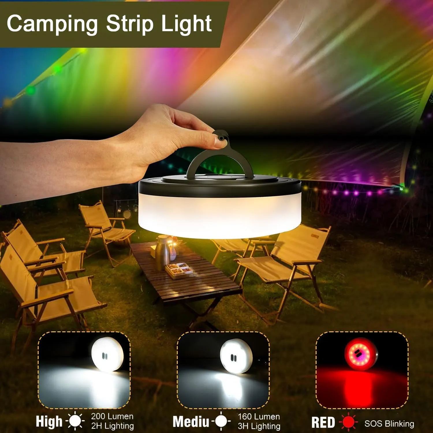 2Pack Camping String Lights, 4 in 1 Quick Storage 32.8FT Rechargeable Tent Lights with 6 Modes Hanging Waterproof Camp Lamp Camping Essentials for AwnTent Hiking Yard Garden Bedroom Festival