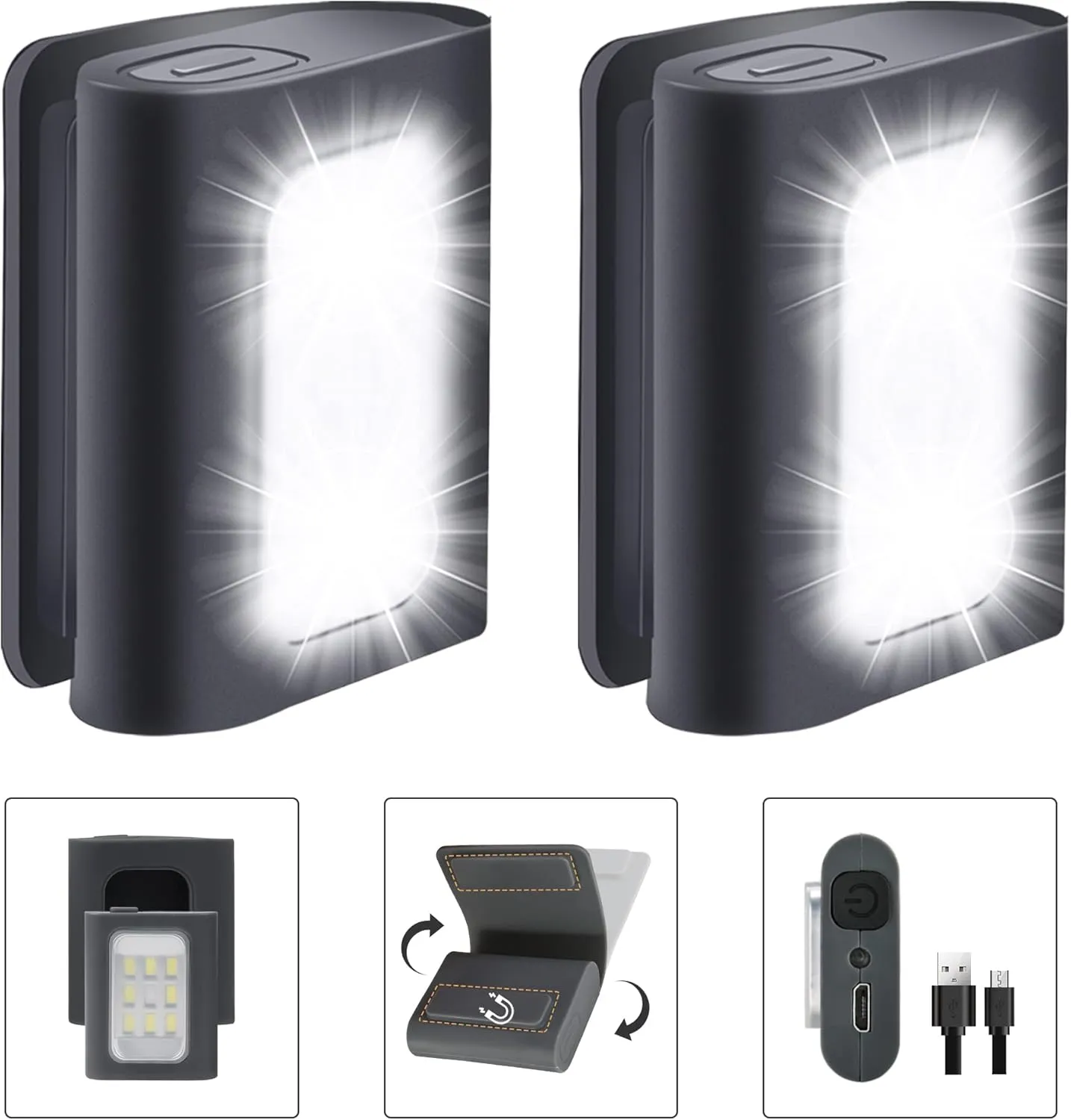 2Pack Clip on Running Lights, Rechargeable Magnetic LED Safety Lights with Red Strobe, Waterproof, USB Charging, Flashlight for Night Jogging, Dog Walking, Hiking Backpack, Cycling