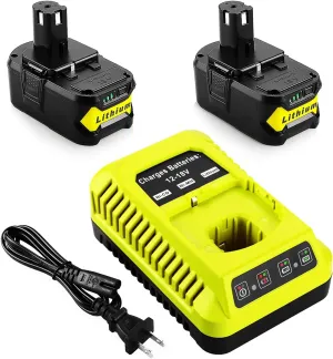 2Pack P108 18V 6.5A Replacement Ryobi 18V Batteries and Charger Kit, for ONE  18-Volt Lithium Battery P104 P105 P102 P103 P107 P108, with a P117 P118 Fast Charger for Ryobi Battery