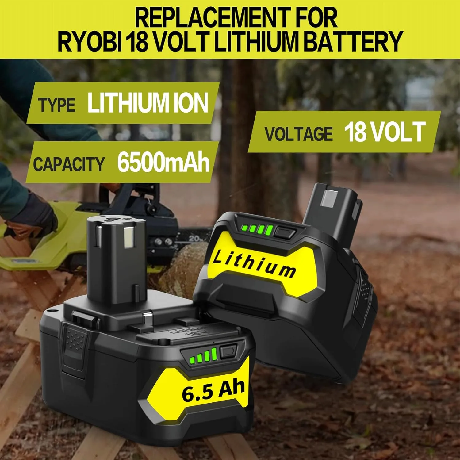 2Pack P108 18V 6.5A Replacement Ryobi 18V Batteries and Charger Kit, for ONE  18-Volt Lithium Battery P104 P105 P102 P103 P107 P108, with a P117 P118 Fast Charger for Ryobi Battery
