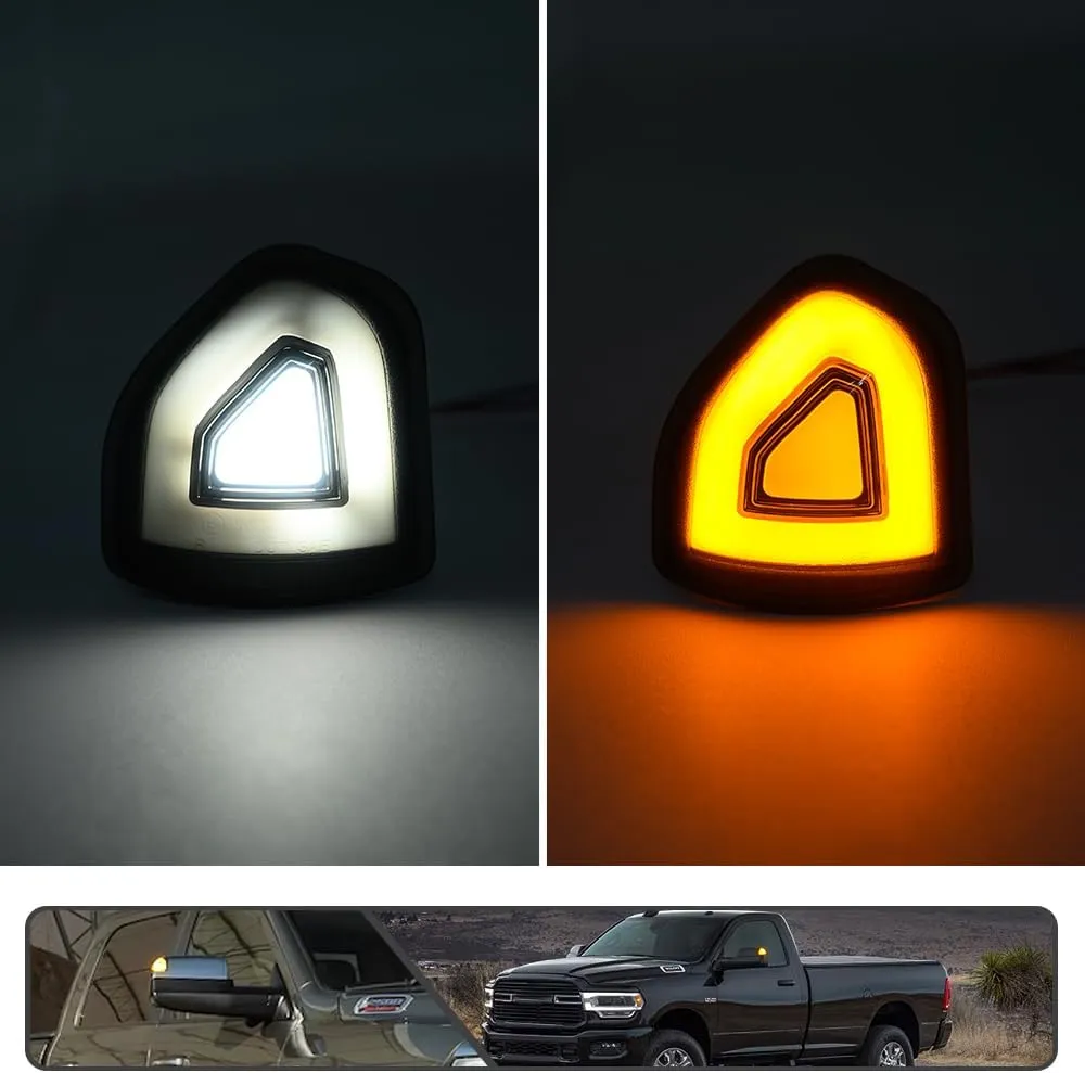 2Pcs Amber LED Mirror Light Turn Signal Light for Dodge Ram 1500 2021 2022 2023, for Ram 1500 Classic 2022 2023, for Ram 2500 3500 2019-2022 White LED Parking Running Light Smoked Lens