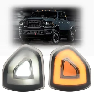 2Pcs Amber LED Mirror Light Turn Signal Light for Dodge Ram 1500 2021 2022 2023, for Ram 1500 Classic 2022 2023, for Ram 2500 3500 2019-2022 White LED Parking Running Light Smoked Lens
