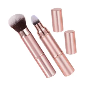 2pcs Dual Ended Retractable Makeup Brush Portable Blush Foundation Brush with Cap for Travel Soft Bristles for Even Application Versatile Makeup Tool Go
