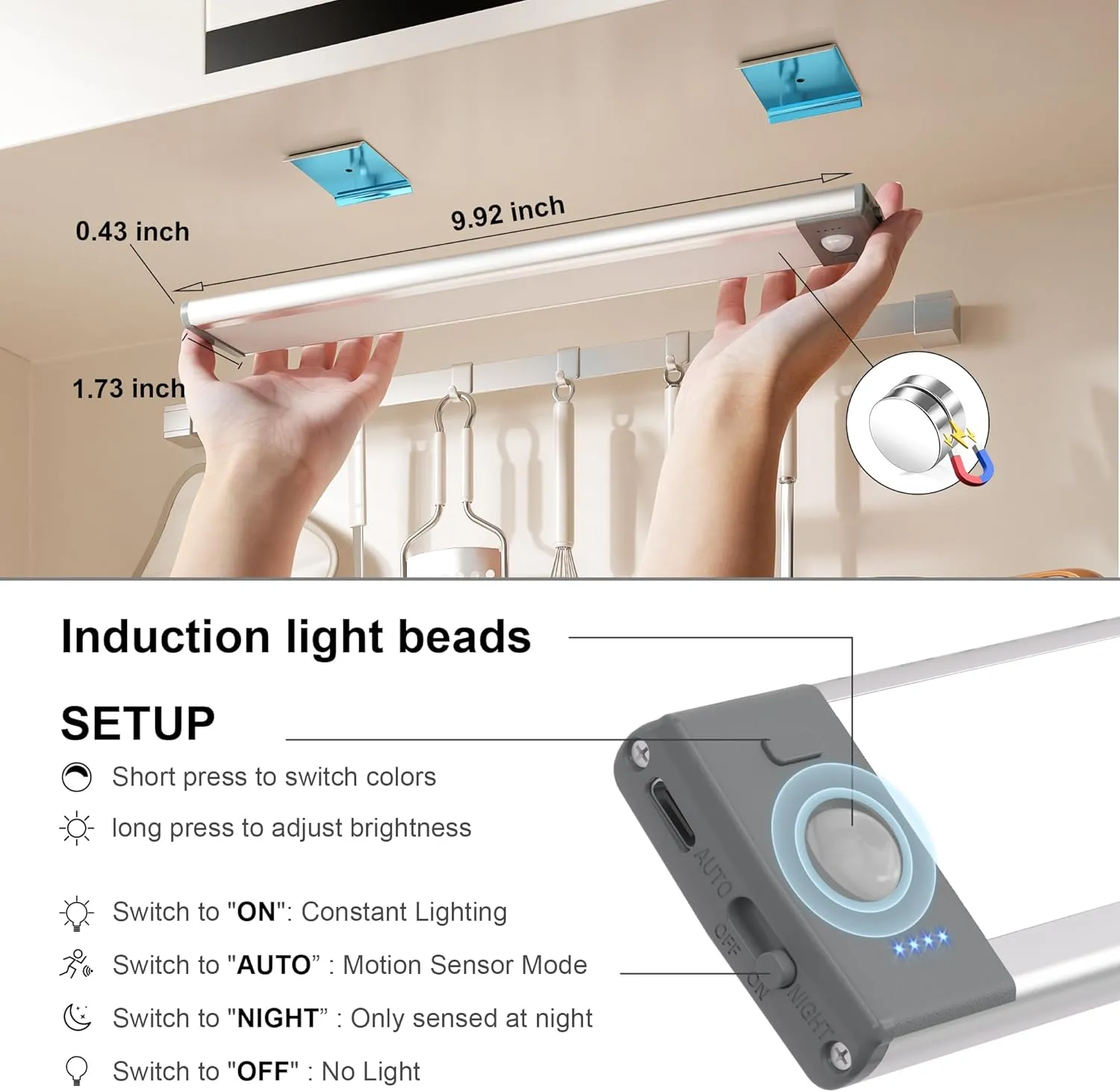 2PCS RV Lights Exterior Motion Sensor RV Step Light,46 LED Rv Light Camping Wireless USB Rechargeable Lighting,Camper Lights Adjustable 3 Colours with Battery Level Display for Under Cabinet,Step,Tent
