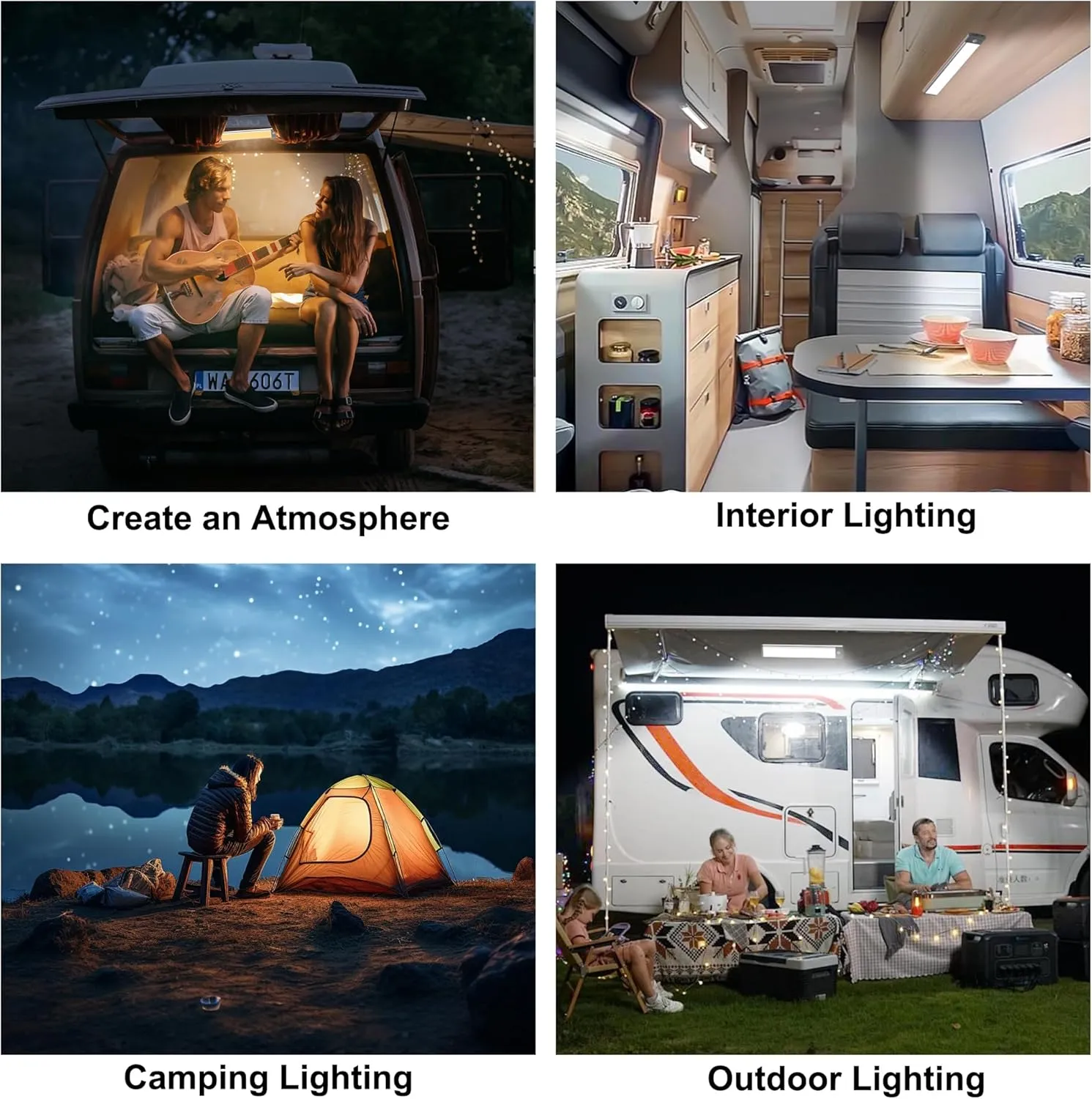2PCS RV Lights Exterior Motion Sensor RV Step Light,46 LED Rv Light Camping Wireless USB Rechargeable Lighting,Camper Lights Adjustable 3 Colours with Battery Level Display for Under Cabinet,Step,Tent