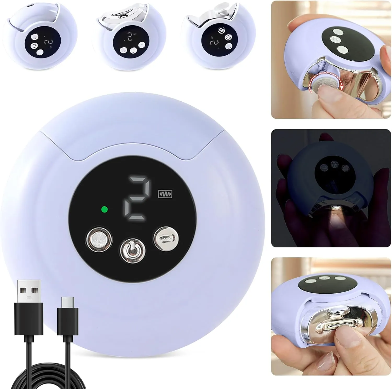 3-in-1 Electric Nail Clipper - 2025 New 360° Rotation Electric Nail Trimmer with Auto Storage | Led Light & 3 Speeds | Battery & Speed Indicator, Automatic Nail Clipper for Baby Seniors Adult