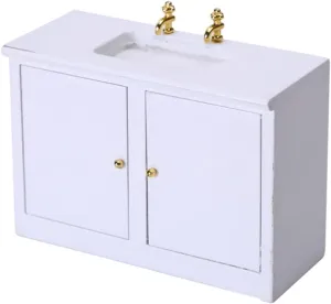 3 pcs Miniature Bathroom Sink Model Set Small House Accessory DIY Ornament for Dollhouse Scale Wash Basin with Cabinet for Miniature Decoration
