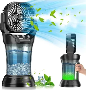 30000 mAh Portable Misting Fan with RGB Ambient Light, 2000 mL Water Tank Bucket Rechargeable Camping Mist Fan with 120° Auto Oscillating Perfect for Patios Fishing Travel Garden Party Golf Tent