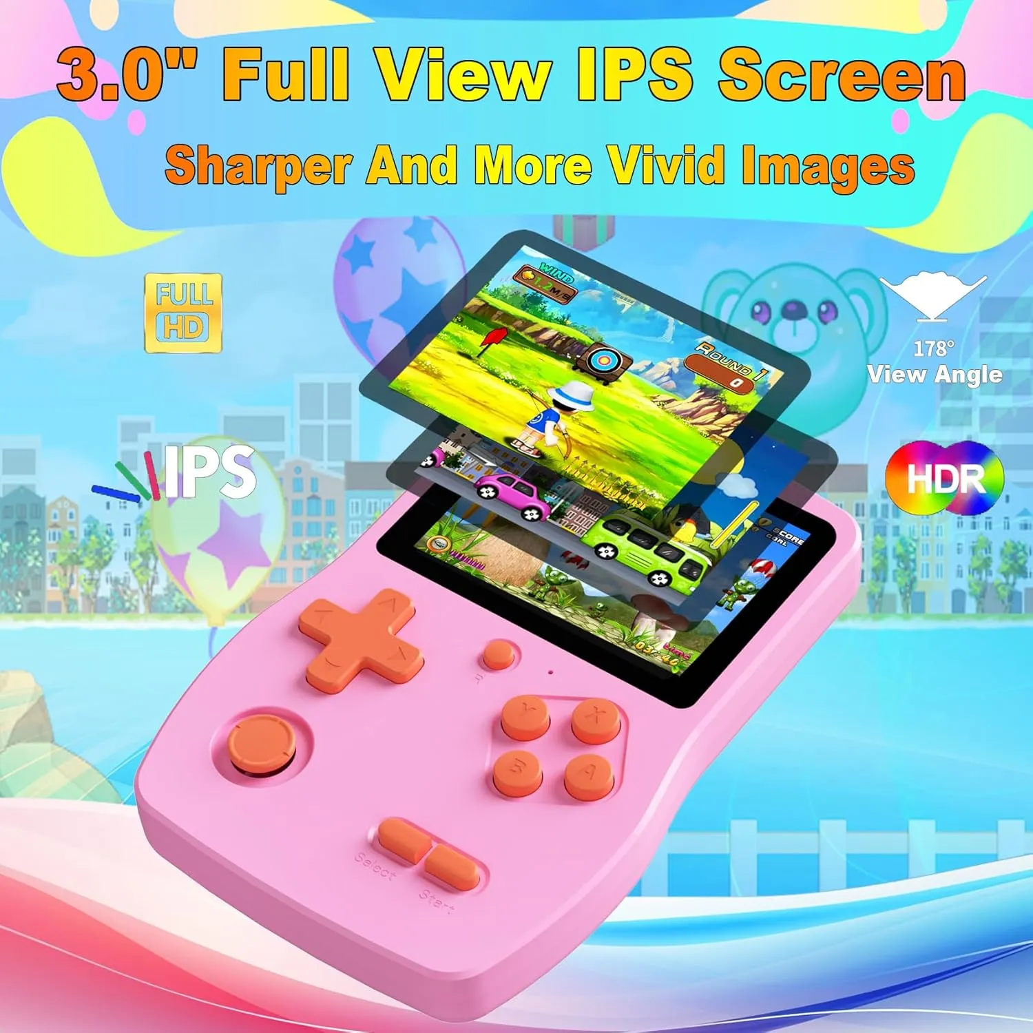 32 Bit Handheld Games for Kids,3.0'' IPS Screen and Built in 139 Video Games,Rechargeable Portable Electronic Gaming System Toys for Ages 4-14,Boys Girls Xmas Birthday Gift (Pink)