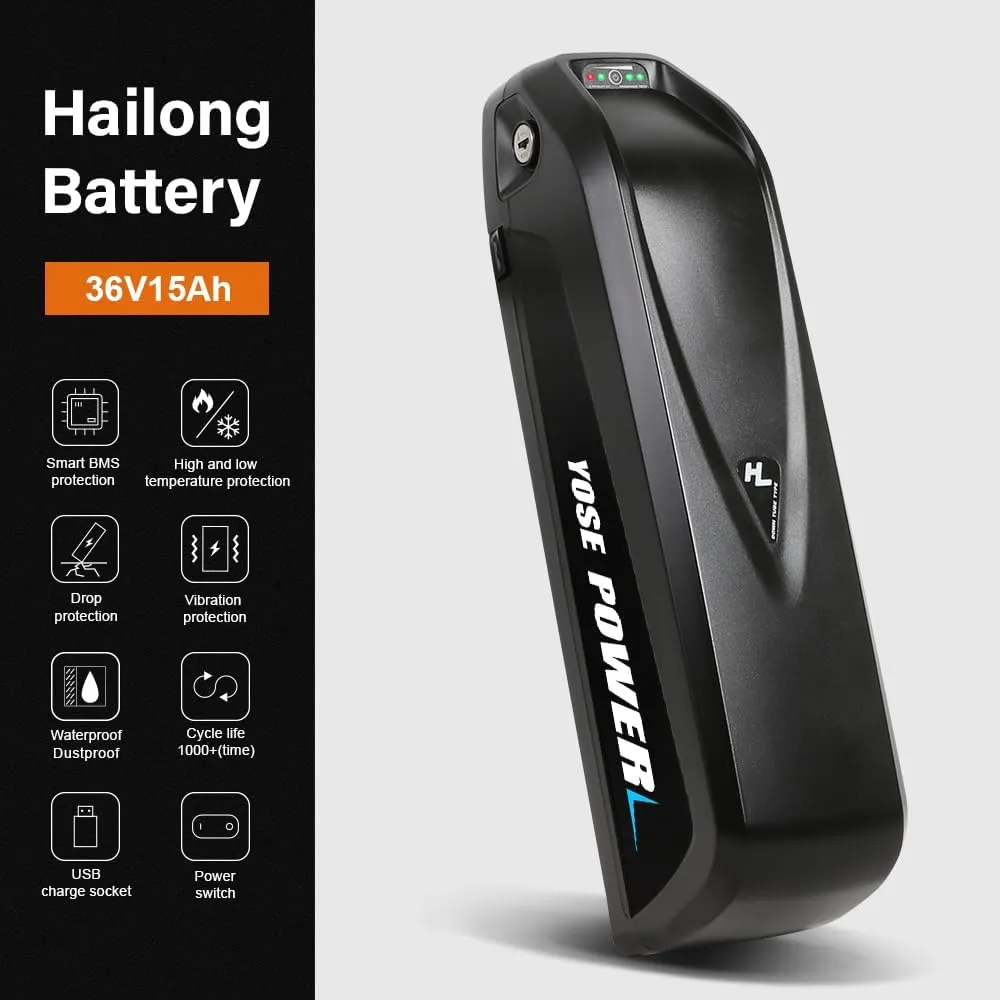 36V 15AH Lithium Ebike Battery 250W 350W 500W 800W Bicycle Electric Bike Battery with Charger 5Pins Gilded Connector XT60 Discharge Port 20A BMS E Bike Batteries (36V15Ah 0-800W)