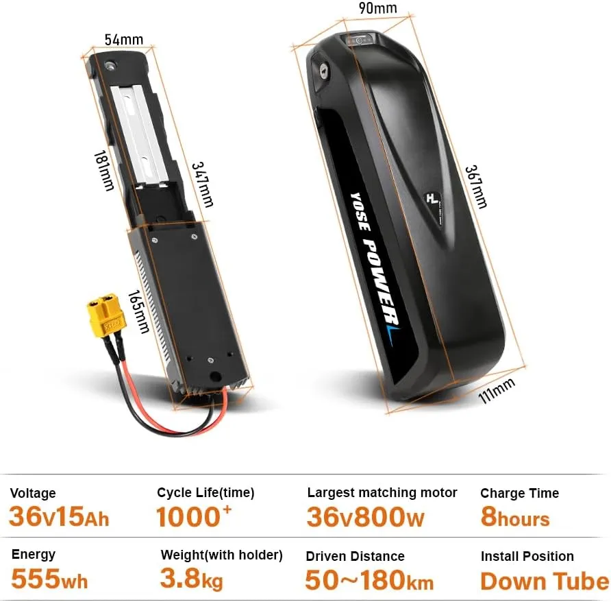 36V 15AH Lithium Ebike Battery 250W 350W 500W 800W Bicycle Electric Bike Battery with Charger 5Pins Gilded Connector XT60 Discharge Port 20A BMS E Bike Batteries (36V15Ah 0-800W)