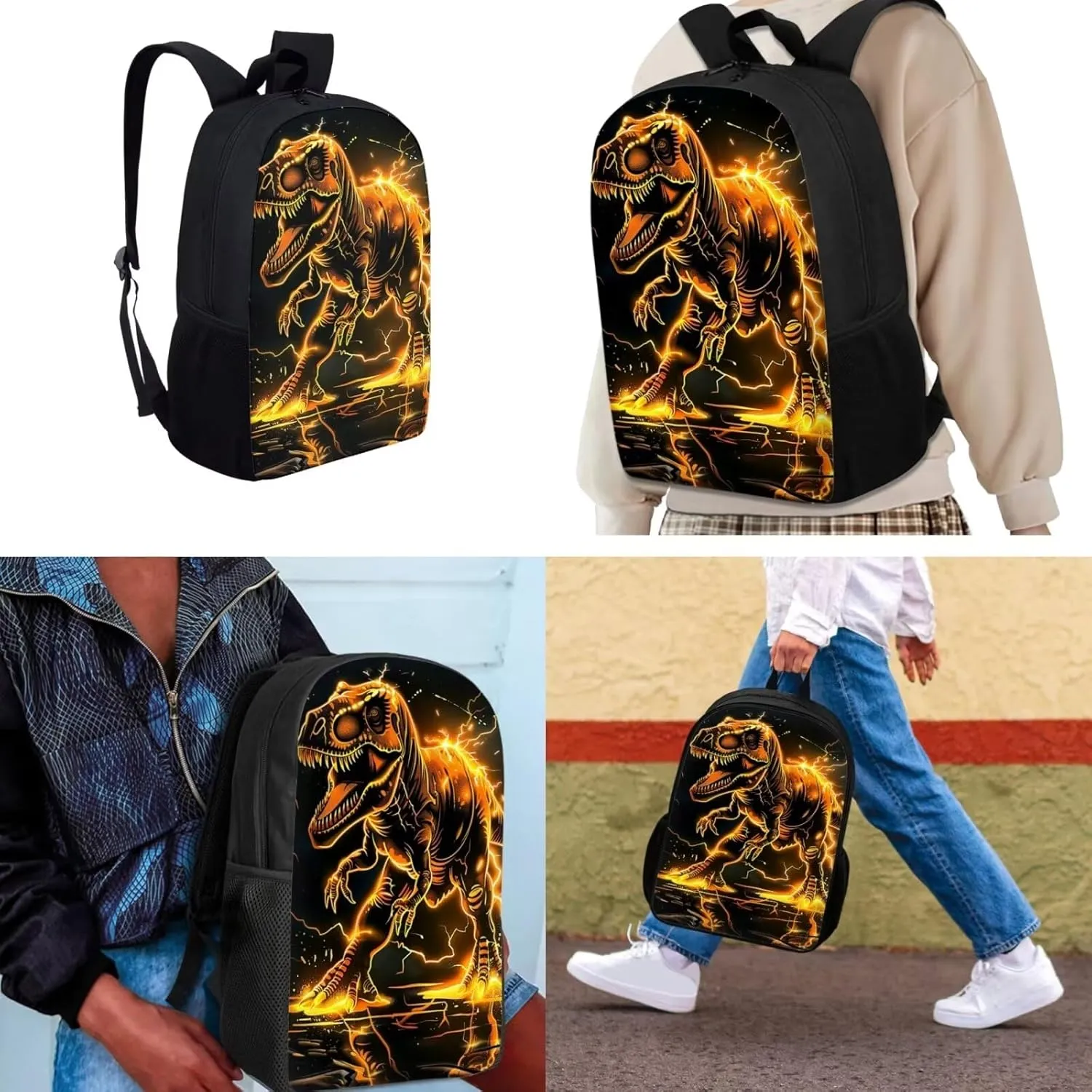 3D Dinosaur Kids Girls School Backpack Set Gold, Lightweight Book Bag for Boys Girls, Kids Backpack for Elementary Middle High School, Back to School Supplies