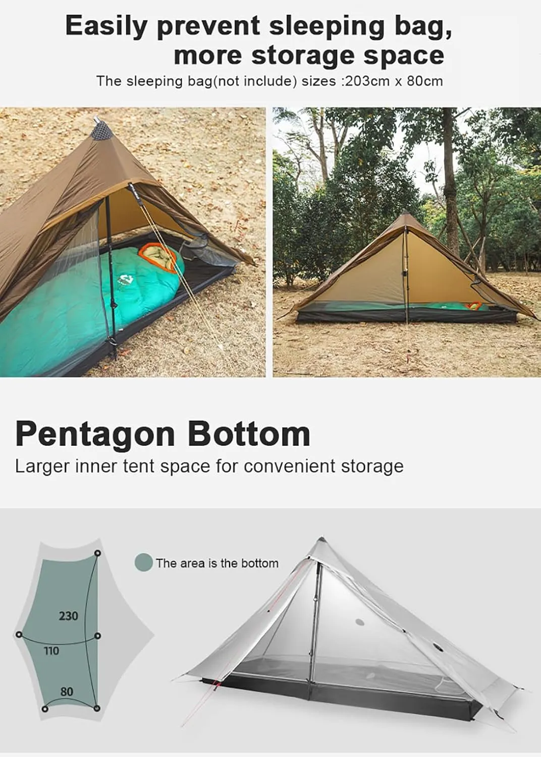 3F UL Gear Lanshan PRO Lanshan Ultralight Tent Ultralight Tent 3-Season Backpacking Tent for 1-Person or 2-Person Camping, Climbing, Hiking, Trekking, Kayaking (for 1 Person, Gray- 3 Season)