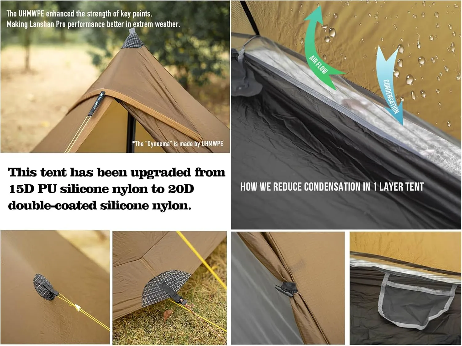 3F UL Gear Lanshan PRO Lanshan Ultralight Tent Ultralight Tent 3-Season Backpacking Tent for 1-Person or 2-Person Camping, Climbing, Hiking, Trekking, Kayaking (for 1 Person, Gray- 3 Season)
