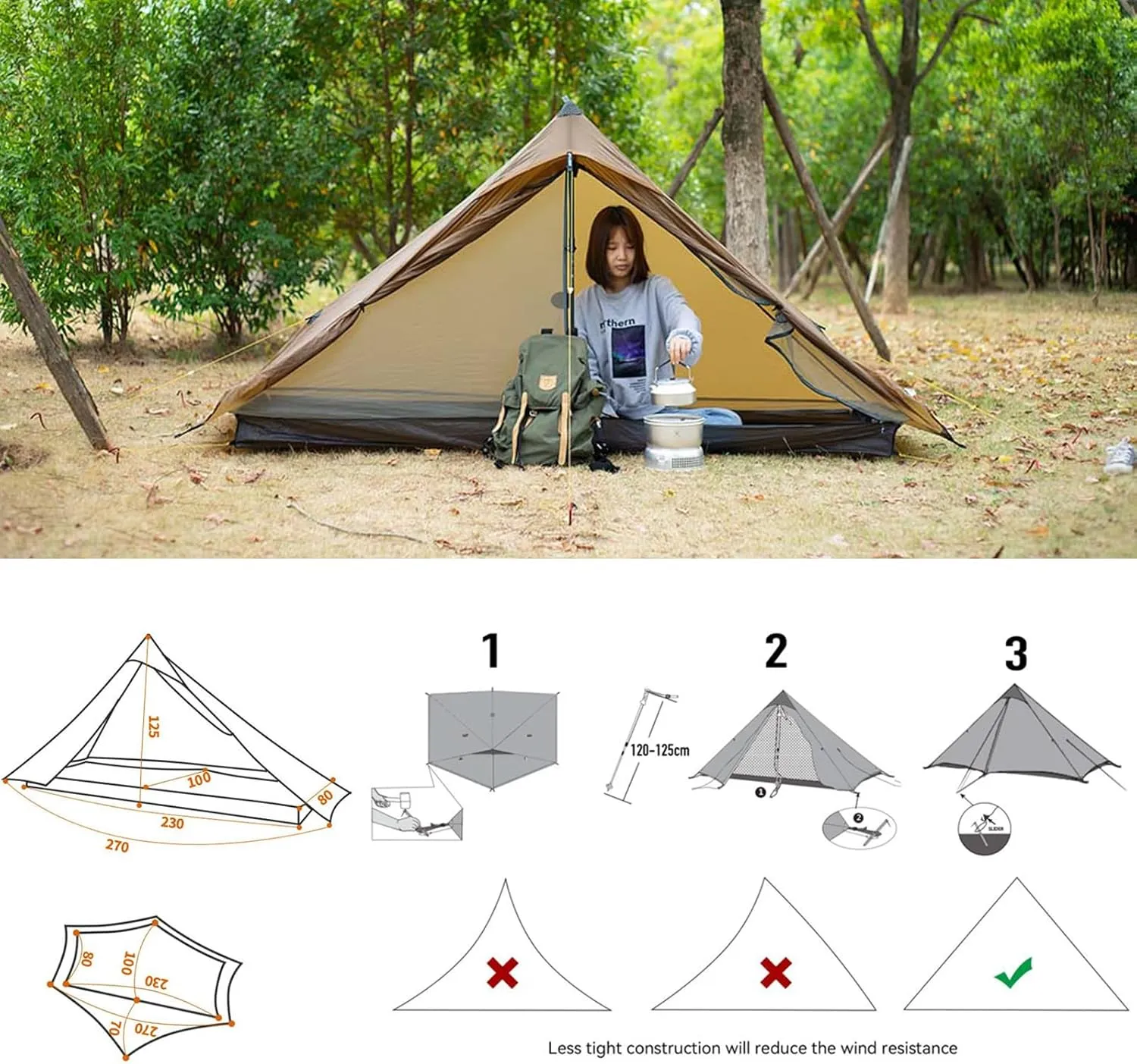 3F UL Gear Lanshan PRO Lanshan Ultralight Tent Ultralight Tent 3-Season Backpacking Tent for 1-Person or 2-Person Camping, Climbing, Hiking, Trekking, Kayaking (for 1 Person, Gray- 3 Season)
