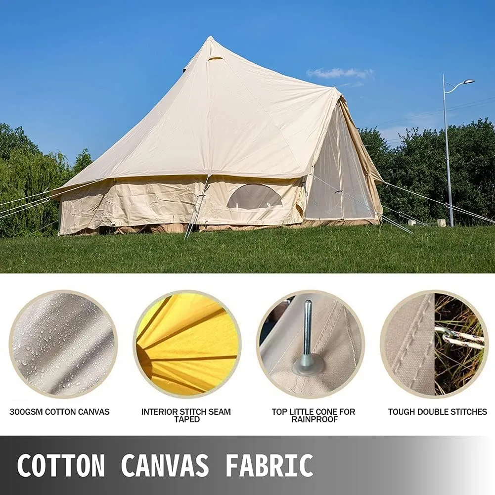 3m/4m Yurt Tent with Stove Hole Camping Family Tent Cotton Canvas Truck Tent Large Space Pyramid Tent for Outdoor Party Picnic (Khaki 300X300X200CM)