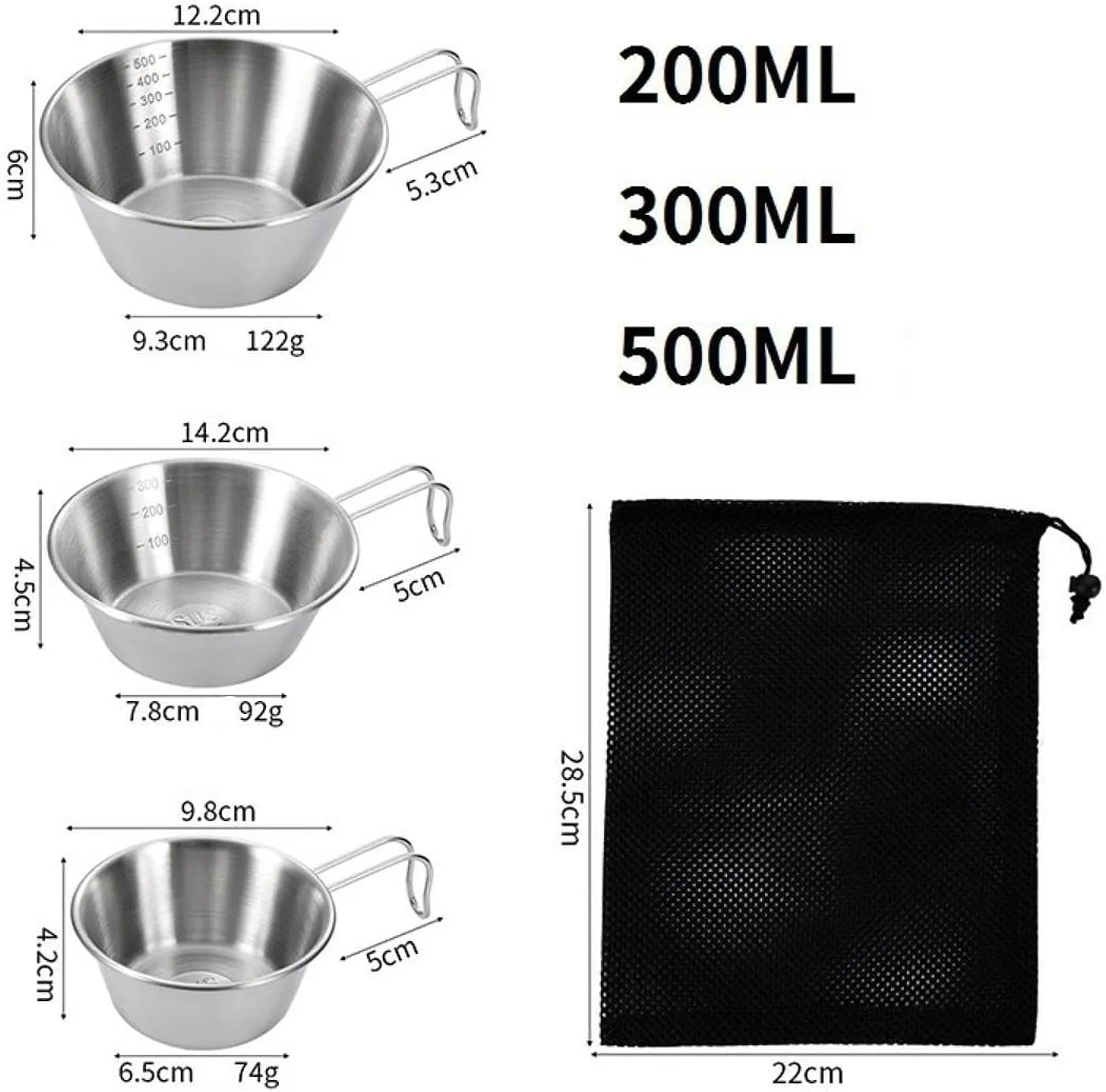 3Pcs Camping Bowls Cups Compact Sturdy Portable Lightweight Tableware Dinnerware for Backpacking Outdoor Barbecue
