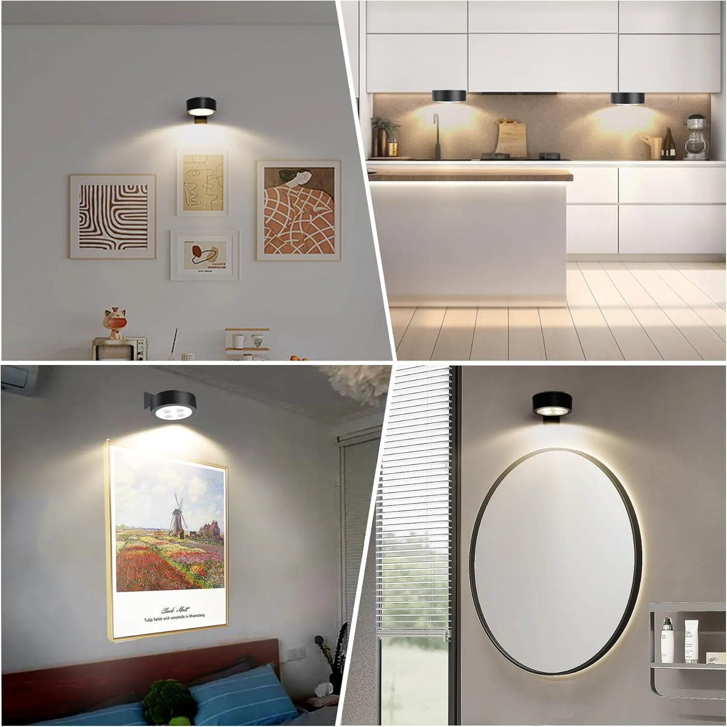 3Pcs Picture Light Battery Operated,Remote Painting Light for Wall with 3 Lighting, 60H Art Display Light with Dimmable Timer-Off,Wireless Wall Picture Light for Frame Portrait Puck Lights