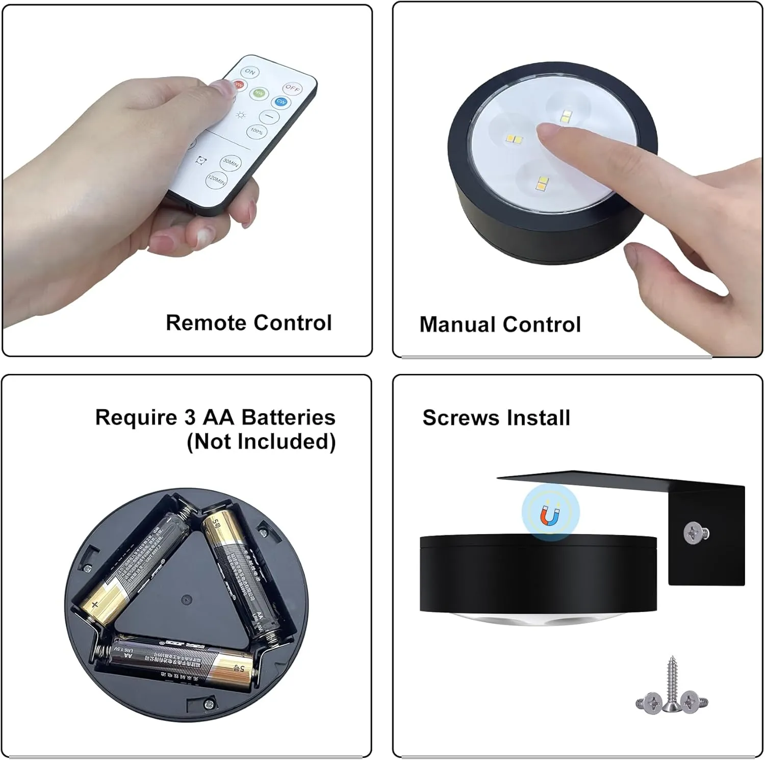 3Pcs Picture Light Battery Operated,Remote Painting Light for Wall with 3 Lighting, 60H Art Display Light with Dimmable Timer-Off,Wireless Wall Picture Light for Frame Portrait Puck Lights