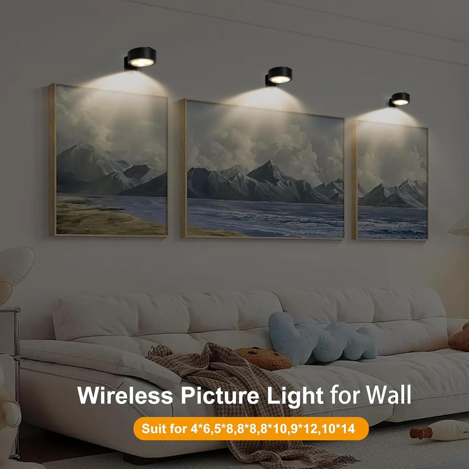 3Pcs Picture Light Battery Operated,Remote Painting Light for Wall with 3 Lighting, 60H Art Display Light with Dimmable Timer-Off,Wireless Wall Picture Light for Frame Portrait Puck Lights