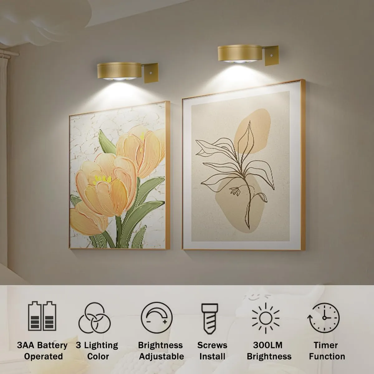 3PCS Picture Lights Battery Operated Painting Light for Wall,Remote Art Light Magnetic, 3Lighting Sets Led Accent Display Light for Pictures Paintings Artwork Portrait Frame Gallery Dimmalbe Timer