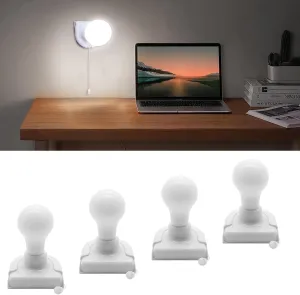 4 Pack Stick-Up Battery Operated Light Bulb, Wireless LED Closet Light Bulb, Self Adhesive Wall Mounted Light Fixture with Pull Chain for Cabinet Bedroom Living Room Kitchen, Milk White Cover