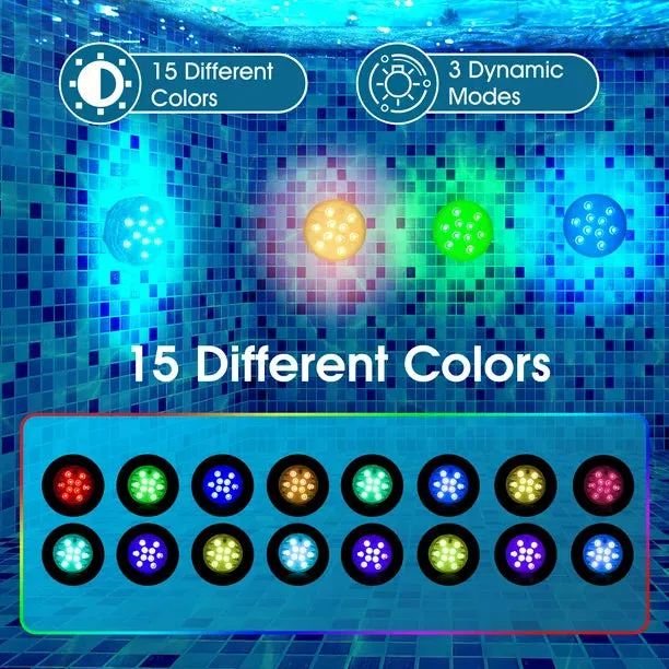 4 Pack Submersible LED Light, Waterproof LED Pool Light with Magnets and Suction Cups, Color Changing Underwater Pool Light for Swimming Pools Bathrooms Fountains Aquariums Parks Weddings Party