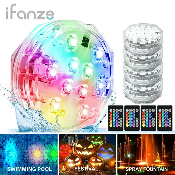 4 Pack Submersible LED Light, Waterproof LED Pool Light with Magnets and Suction Cups, Color Changing Underwater Pool Light for Swimming Pools Bathrooms Fountains Aquariums Parks Weddings Party