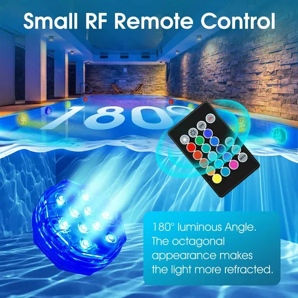 4 Pack Submersible LED Light, Waterproof LED Pool Light with Magnets and Suction Cups, Color Changing Underwater Pool Light for Swimming Pools Bathrooms Fountains Aquariums Parks Weddings Party