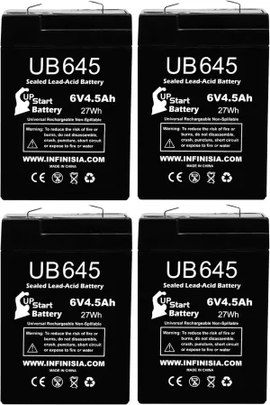 4 Pack UB645 6V 4.5AH for Lithonia ELB06042 Battery - Compatible with Lithonia Lighting ELB 06042 Replacement Battery for Emergency Exit Sign - Rechargeable 6 Volt UB645K SLA Batteries