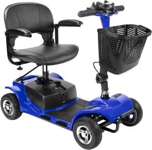 4 Wheel Mobility Scooter, Electric Power Mobile Wheelchair for Seniors Adult with Lights- Collapsible and Compact Duty Travel Scooter w/Basket Extended Battery Light Blue