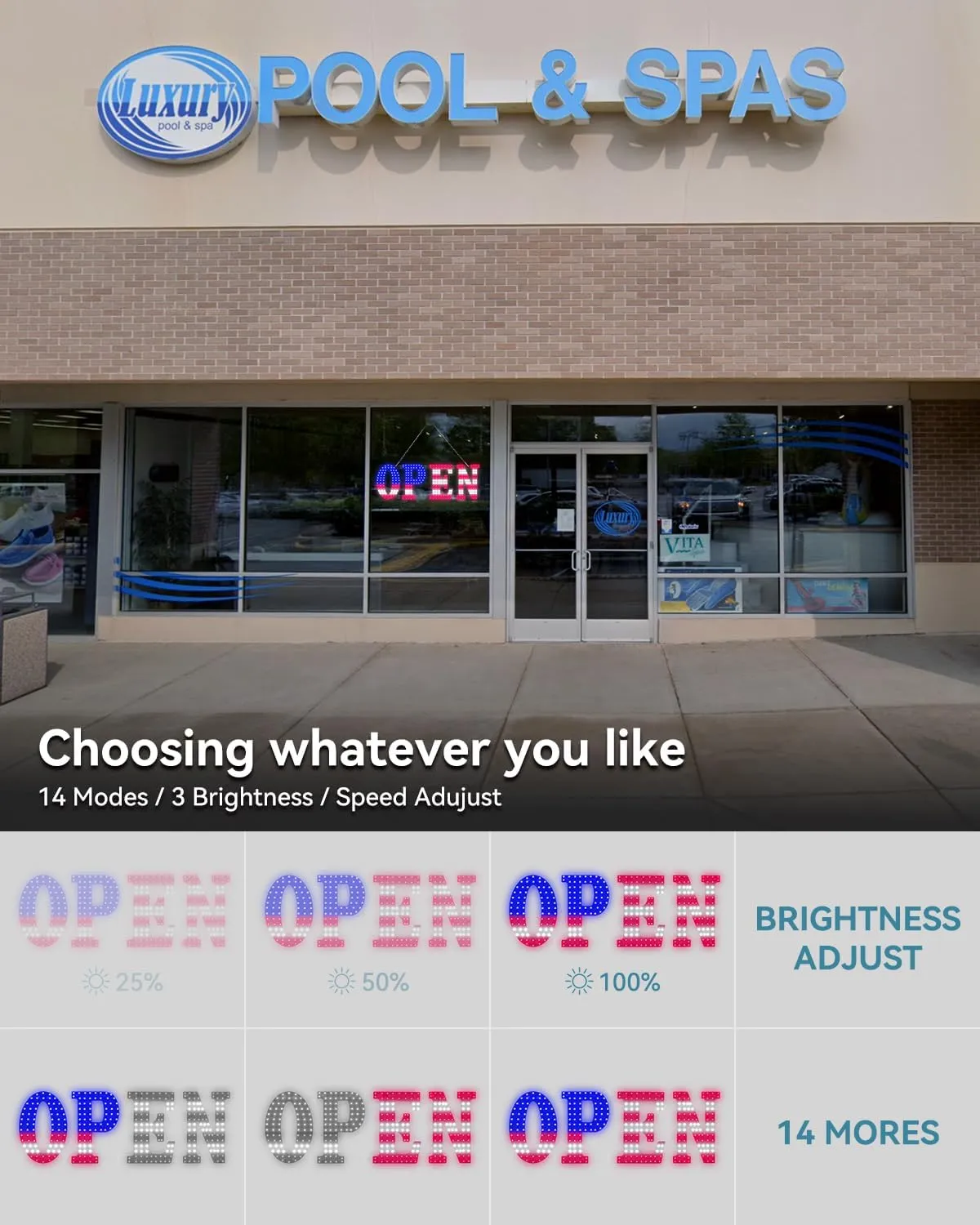 40"x14" Large LED Open Sign BT and Remote Control Open Signs Super Bright Dimmable Business Open Sign for Storefront Window Bar Salon Cafes Retail Shops White Red Blue