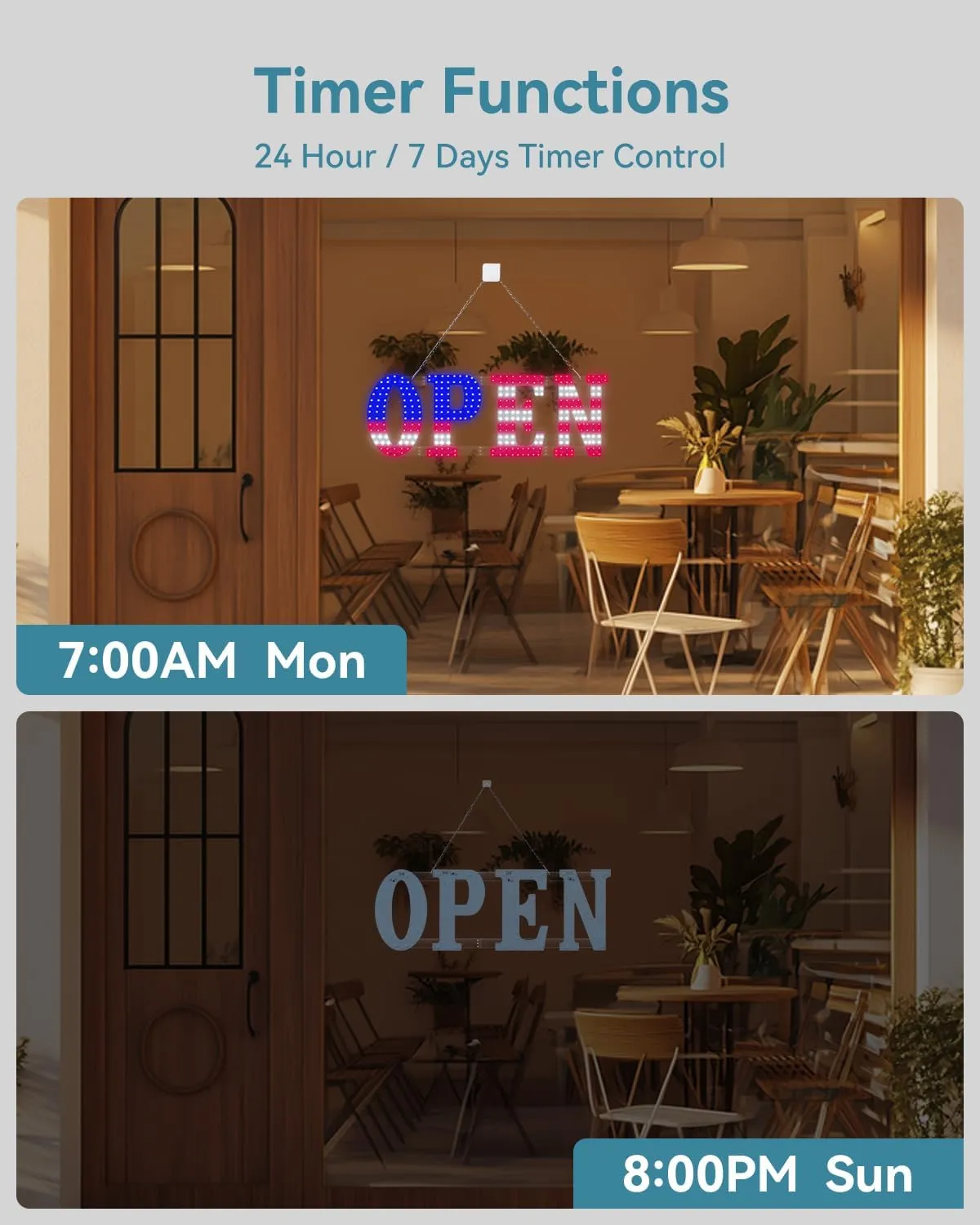 40"x14" Large LED Open Sign BT and Remote Control Open Signs Super Bright Dimmable Business Open Sign for Storefront Window Bar Salon Cafes Retail Shops White Red Blue