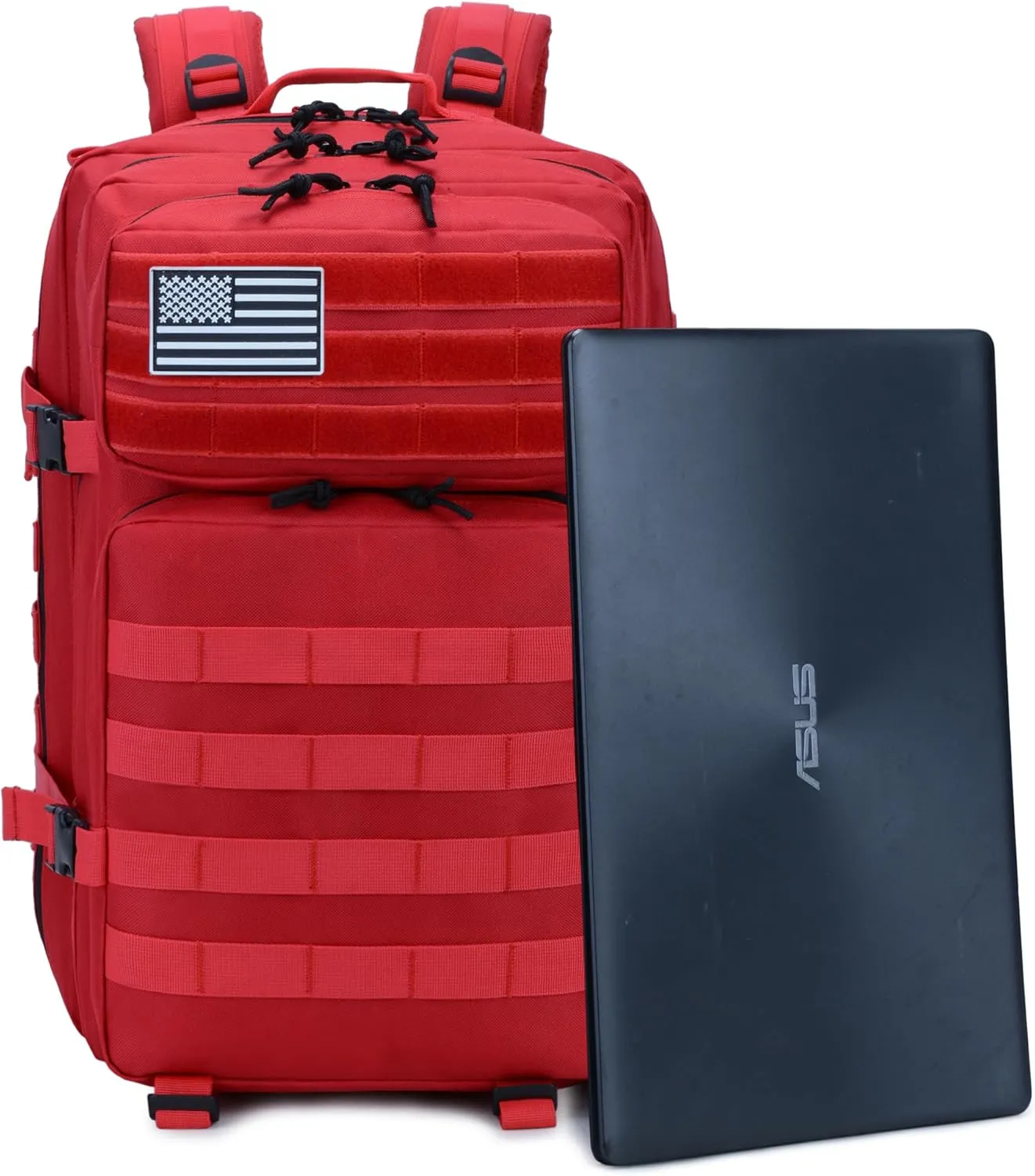 45L Military Tactical Backpack for Men & Women Bug Out Bag Assault pack Molle Daypack Hiking Trekking Rucksack(Red)