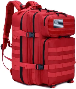 45L Military Tactical Backpack for Men & Women Bug Out Bag Assault pack Molle Daypack Hiking Trekking Rucksack(Red)