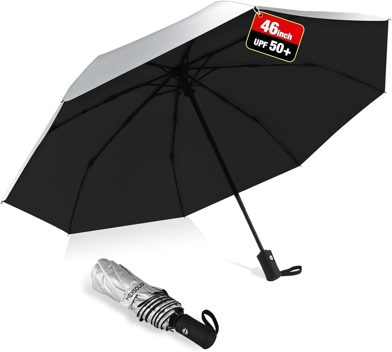 46inch UPF 50  Sun Umbrella UV Protection UV Umbrella Parasol Umbrella for SunTravel Compact Umbrella for Rain Sun Waterproof And Wind Resistant Sun Blocking Umbrella Auto Open Close