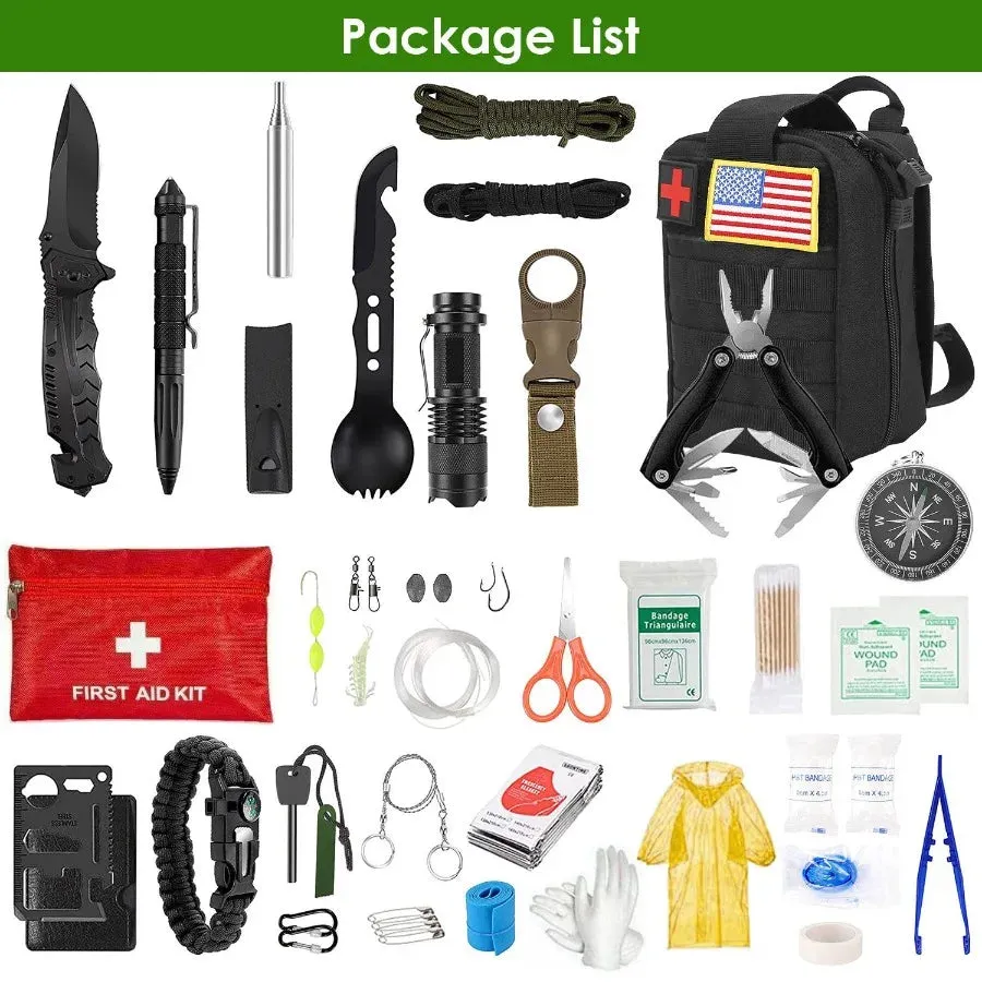 47 Piece Emergency Survival and First Aid Kit with Pouch for Hiking and Hunting