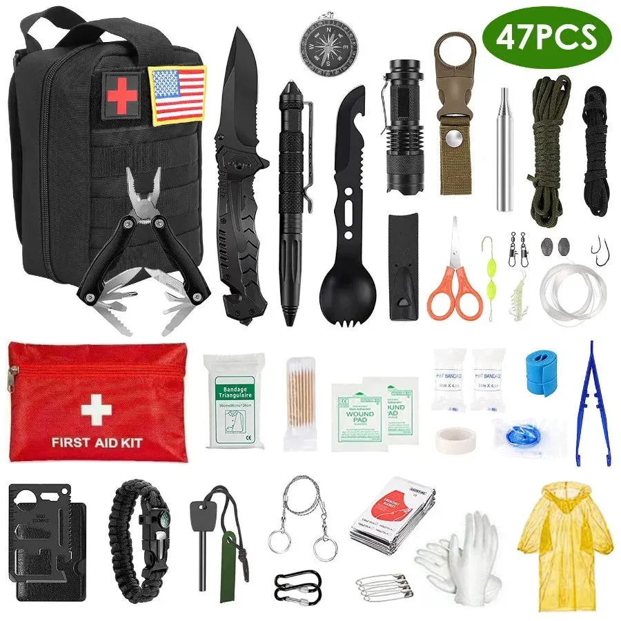 47 Piece Emergency Survival and First Aid Kit with Pouch for Hiking and Hunting