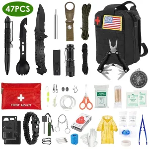 47 Piece Emergency Survival and First Aid Kit with Pouch for Hiking and Hunting