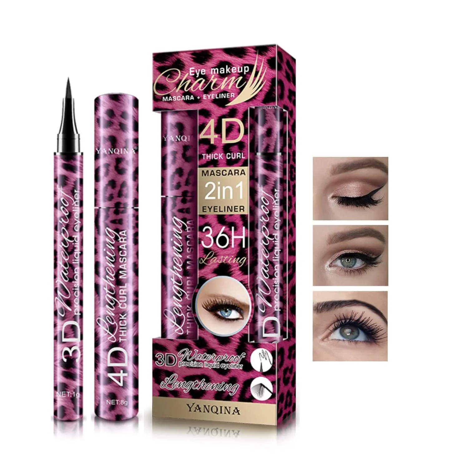 4D Silk Fiber Lash Mascara Long Lasting Waterproof Mascara Thickening Lengthening Mascara 2pcs/Set Mascara and Eyeliner Set Durable Waterproof Eyeliner Liquid Eyeliner Pencil Eyes Makeup Kit (2 IN 1-A)
