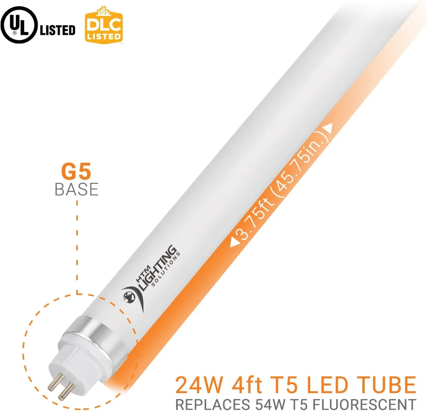4ft 24W T5 High Output LED Tube Light, 45.75", F54T5 Equal, 5000K (Cool White), Frosted Lens, 3500 lm, G5 Mini Base, 100-277V, Ballast Bypass, Dual-End Powered, LED Shop Light, UL-Listed (24-Pack)