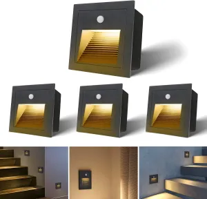 4Pcs/1.5W LED Recessed Wall Light with Motion Sensor, IP20 Indoor Step Lights, Low Voltage Bodysensor LED Stair Lights, Warm White 3000K for Indoor Stairs, Home, Kitchen, Attic, Aisle